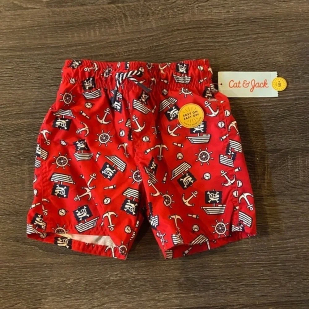 NEW! Cat & Jack Toddler Boys' Pirate Swim Trunks‎